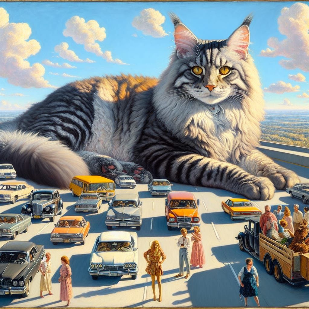 Giant Cat Causes Highway Traffic Jam