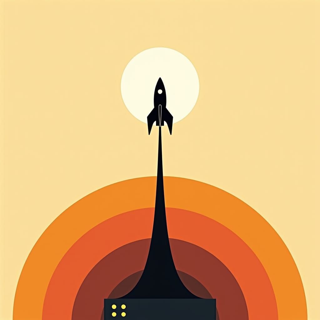 Retro Rocket Launch Against the Sun