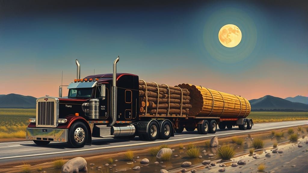 Trucks on a Surreal Highway in a Melting Landscape