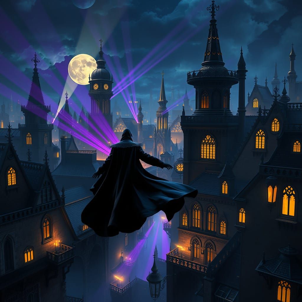 Majestic Dark Fantasy Cityscape at Night