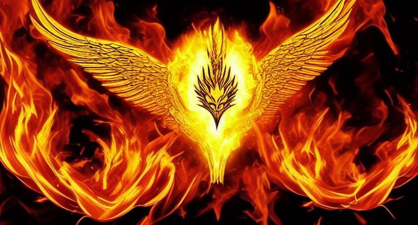 Golden Phoenix Rising from Fire