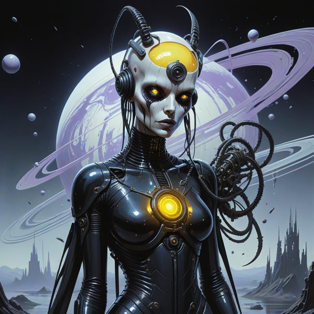 Dark Fantasy Horror Goddess with Biomechanical Implants