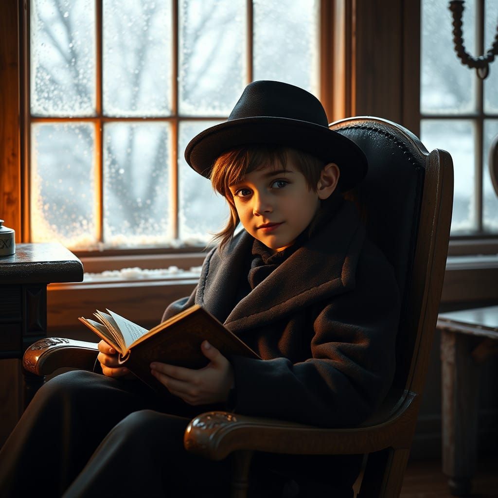 Haredi Hasidic Boy in Cozy Study Setting