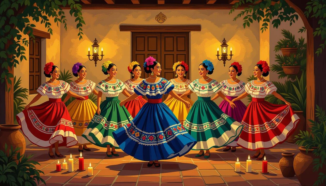Mexican Folk Dancers by Candlelight, Rivera Style
