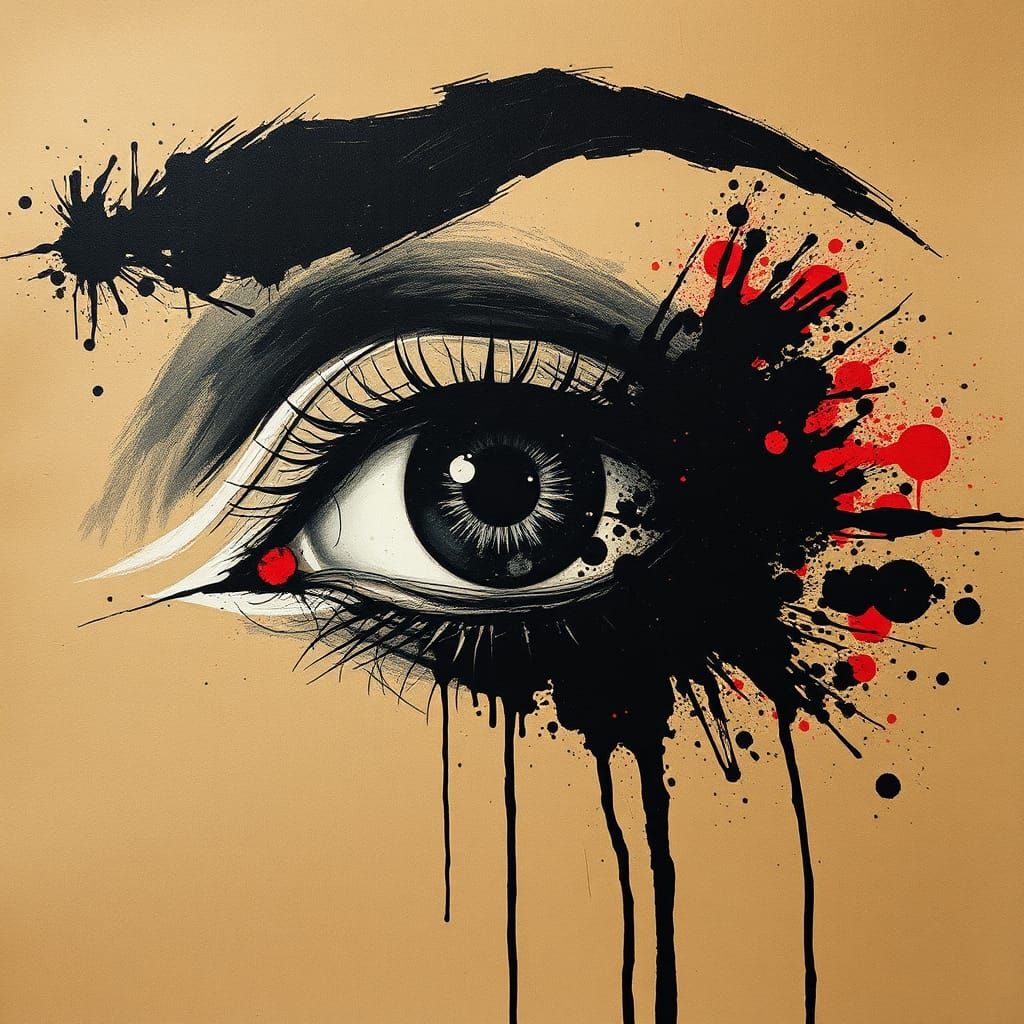 Eye Splashed with Ink in Noir Comic Style