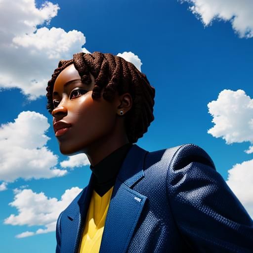 Surreal Woman with Cloud Hair in Blue Sky