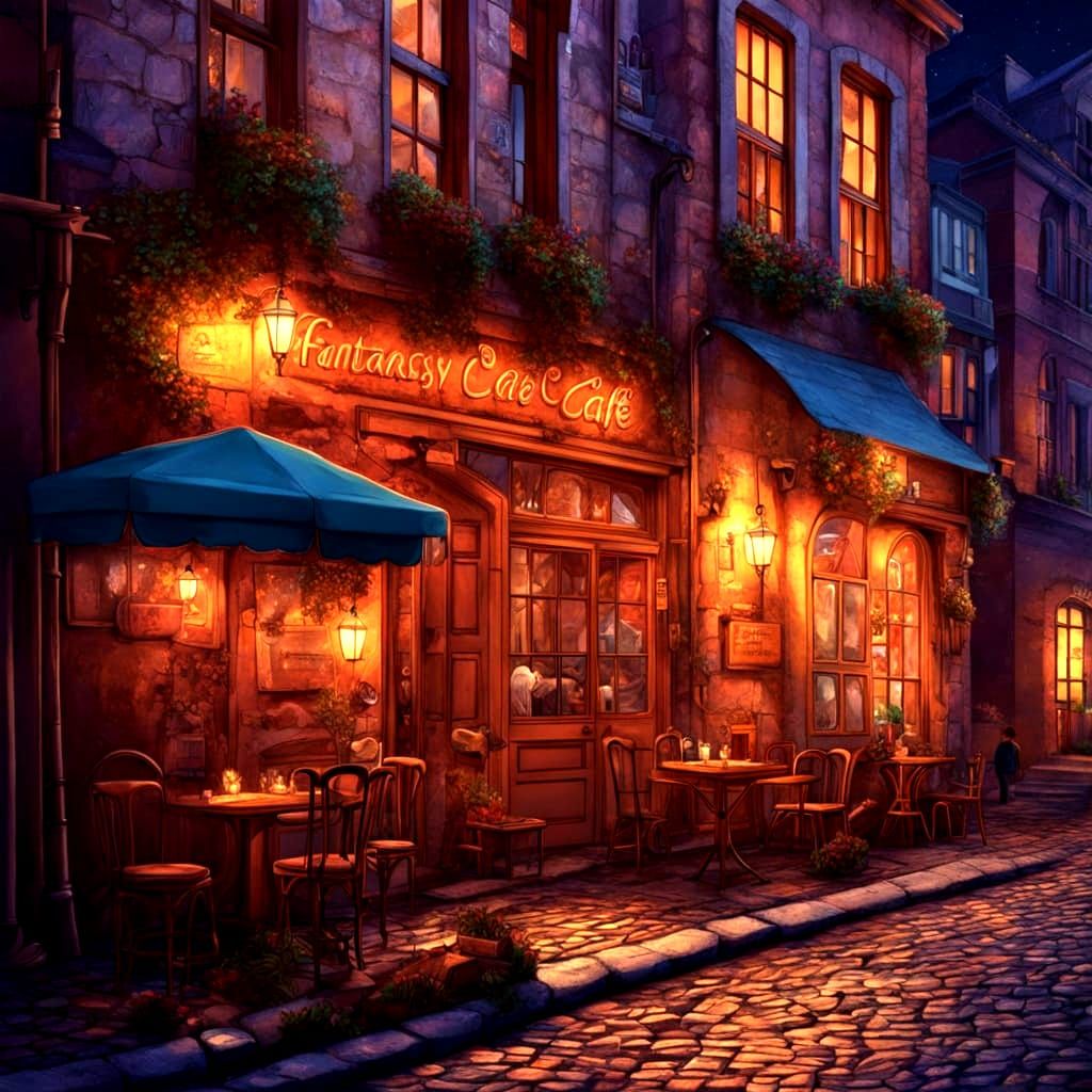 Mysterious Enchanted Cafe at Night