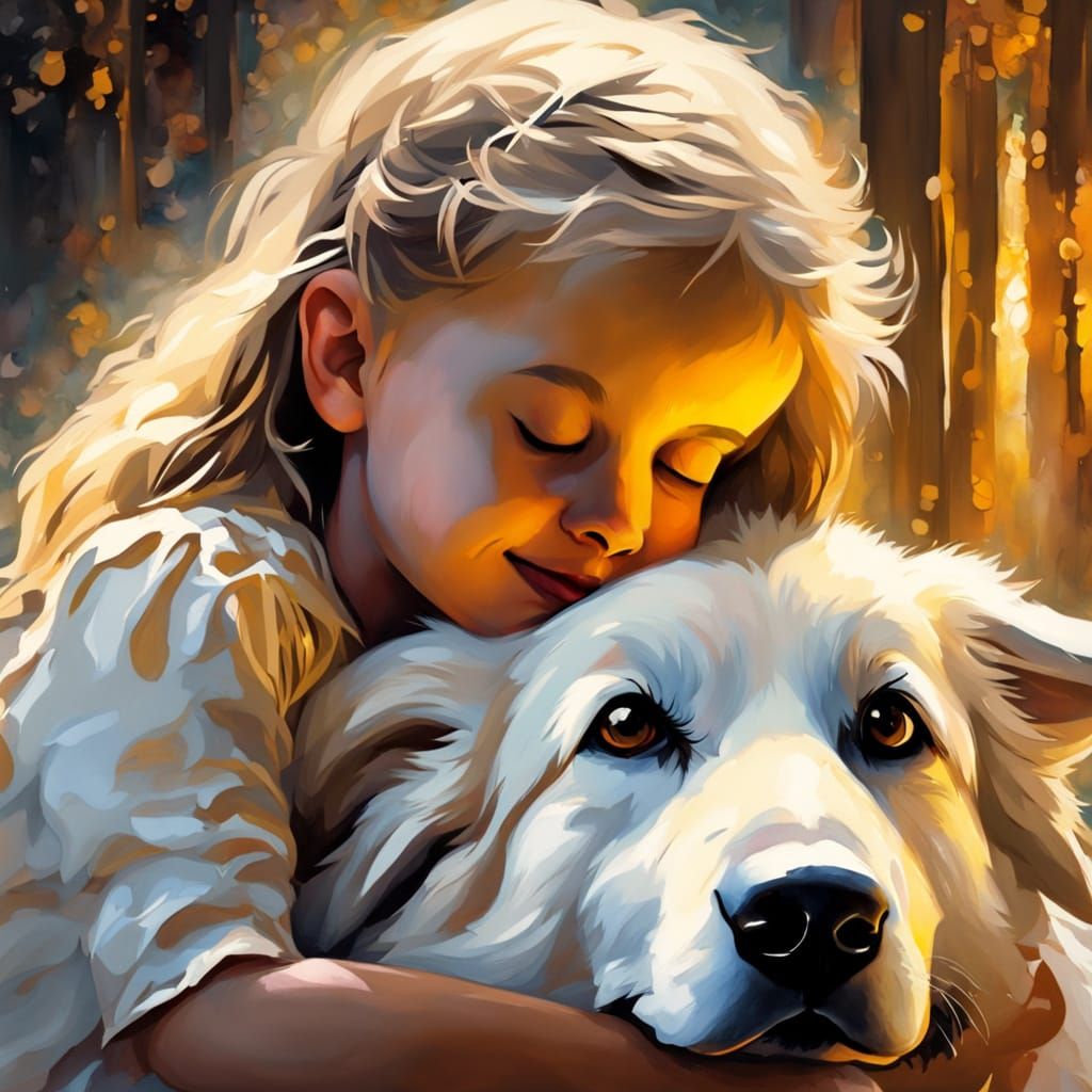 Shepherd's Gentle Embrace: An Ethereal Gouache Fantasy