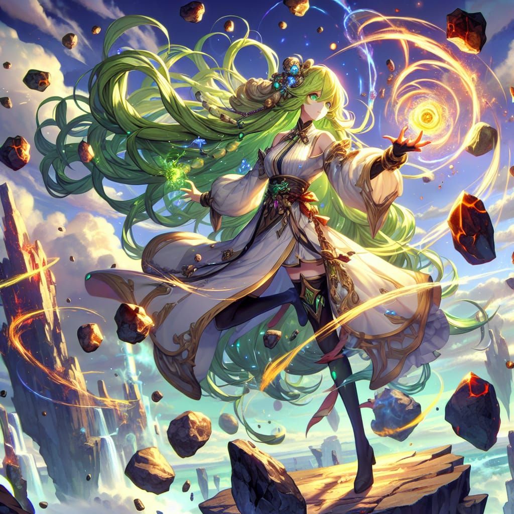Anime Elementalist Controlling Geology in Fantasy Style