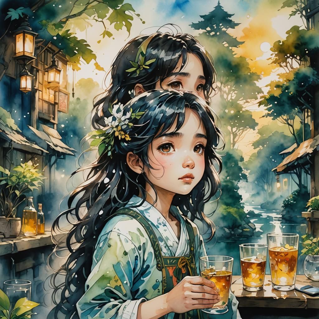 Dawn Scene in Impressionistic Watercolor Style