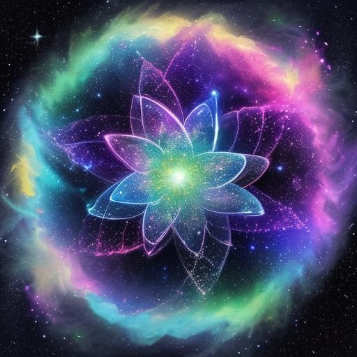 Holographic Galaxy Glass Flower in Mixed Media Style