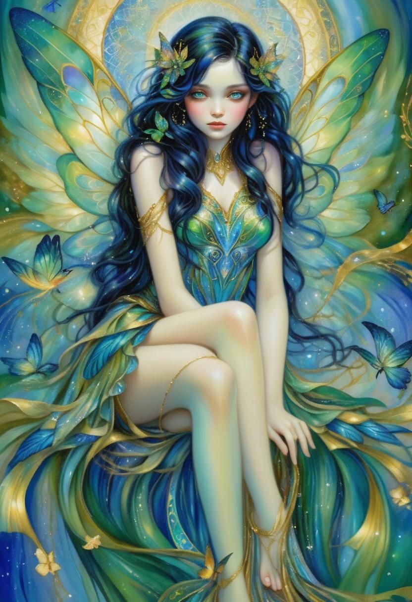 Beautiful fairy woman, fantasy creature. Gorgeous wings, lar...