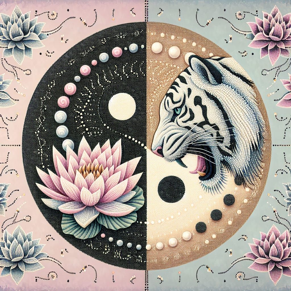 Serene Tiger Lotus Double Exposure Masterwork