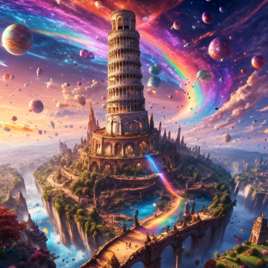 Anime Taco in Cosmic Sky with Rainbow Tower