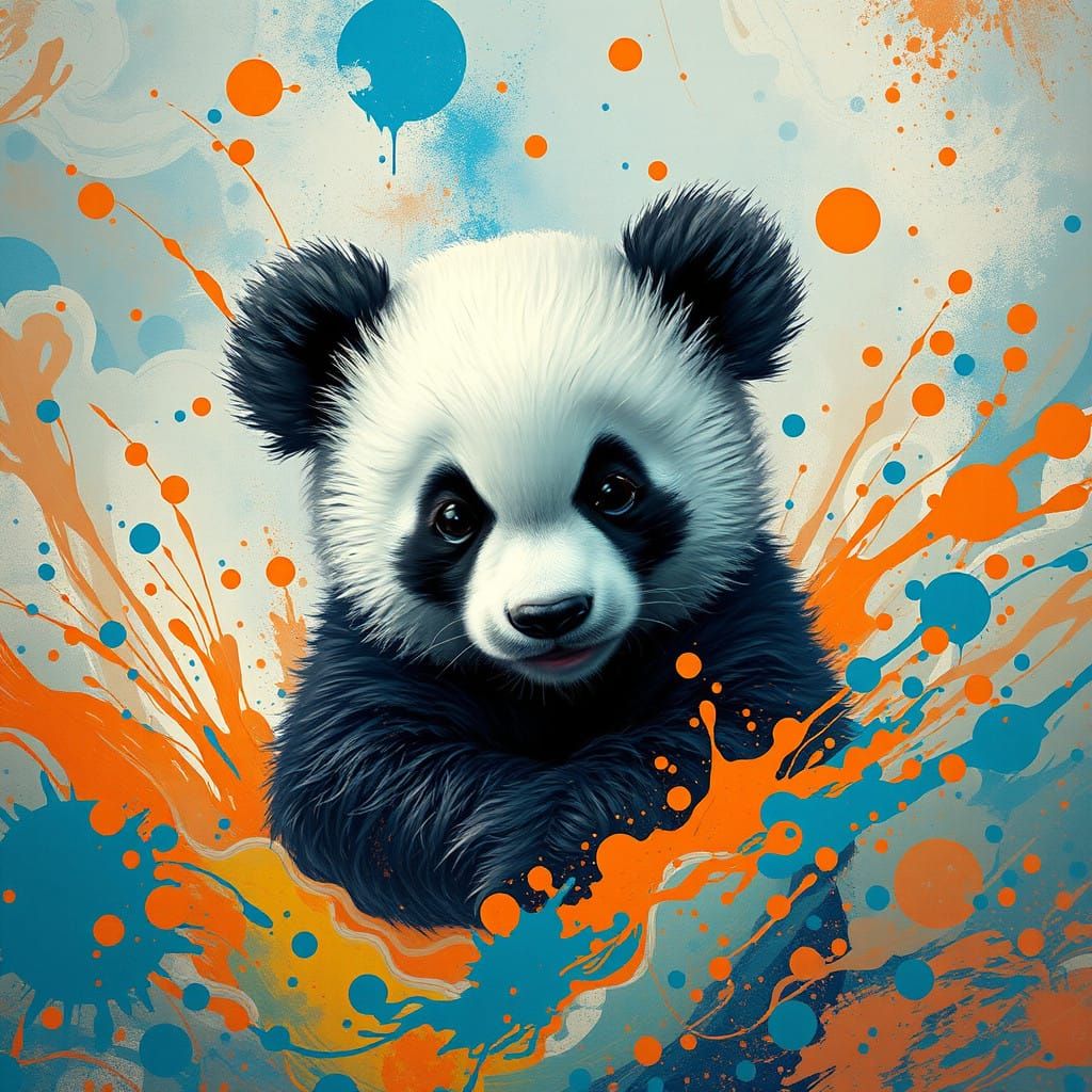 Vibrant Baby Panda in a World of Whimsical Surrealism