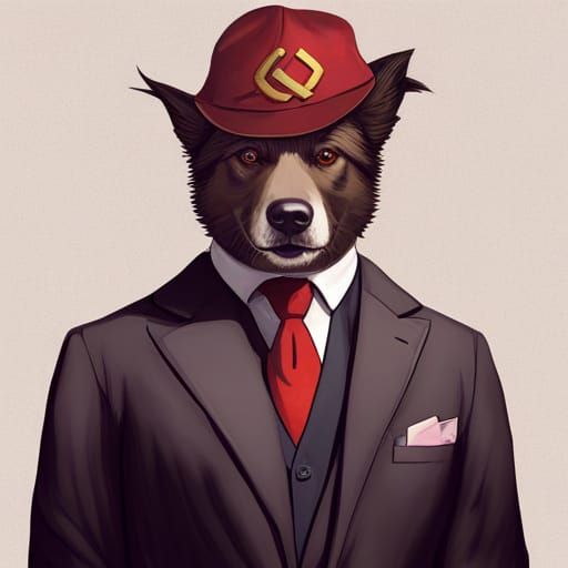 Dog in Suit with Soviet Hat Portrait