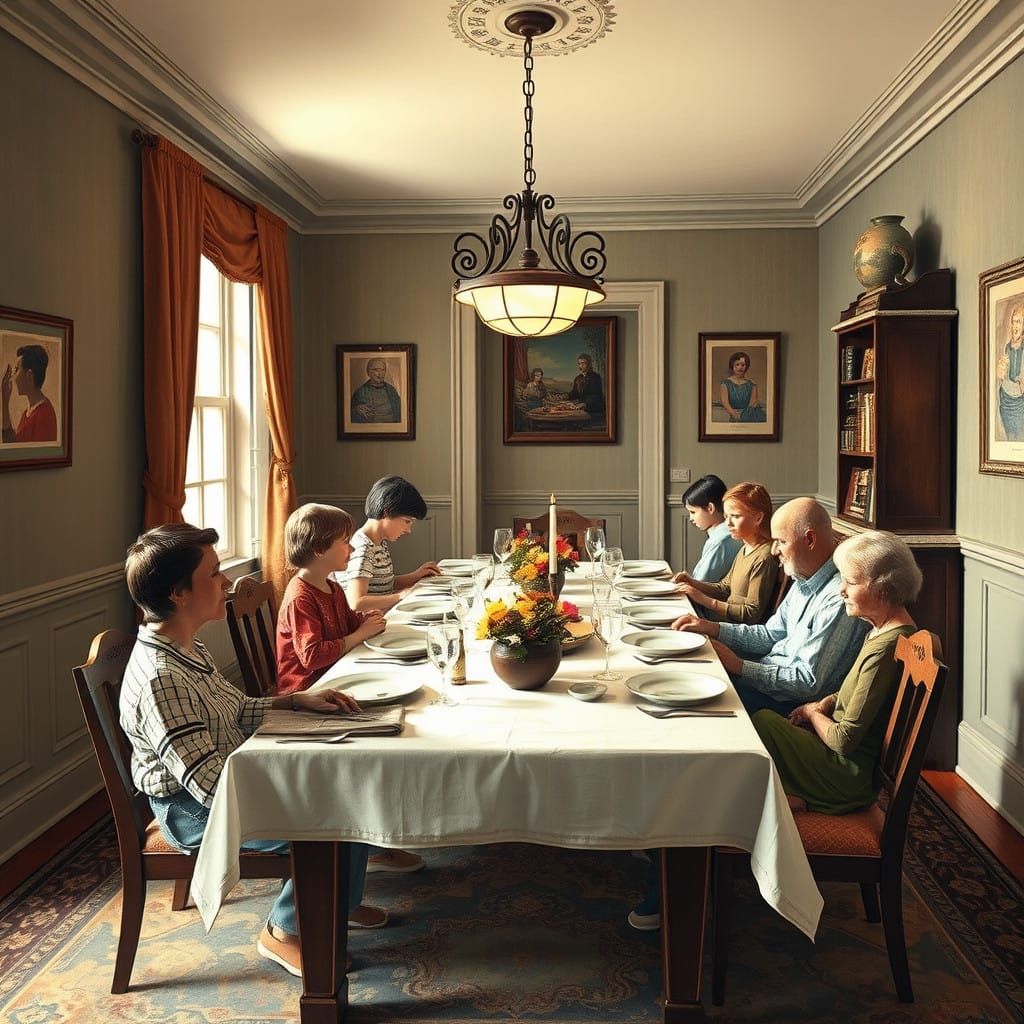 Cozy Family Dinner in Whimsical Pop Art Style