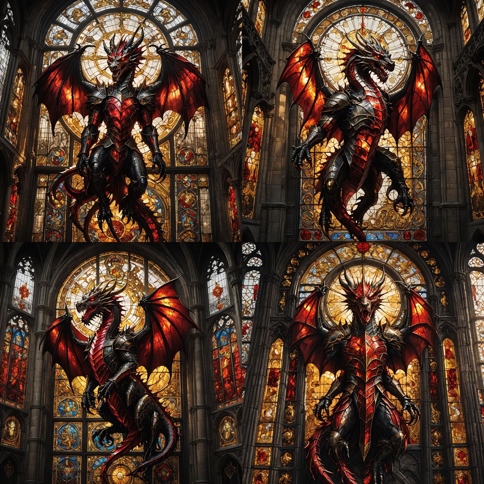 Stained Glass Dragon with Knight in Gothic Light