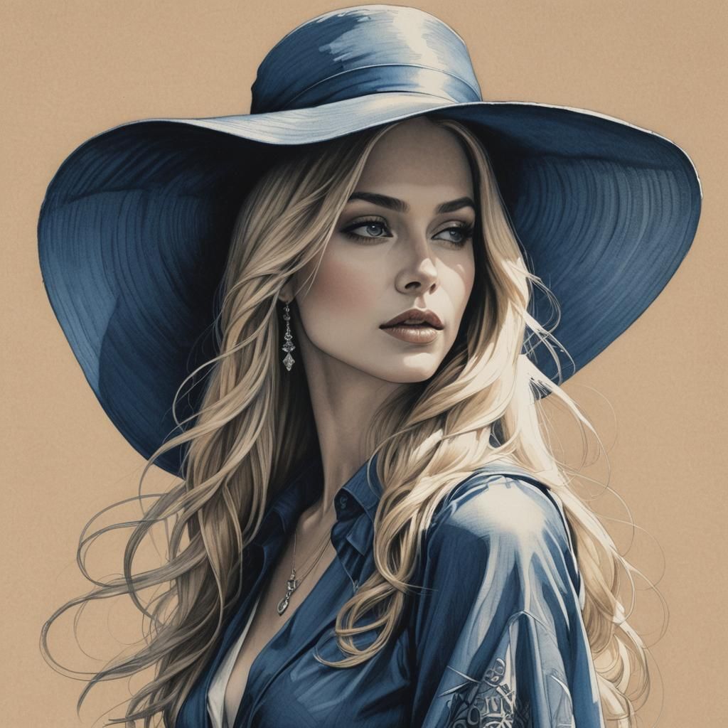 Elegant Woman with Hat in Enki Bilal Style