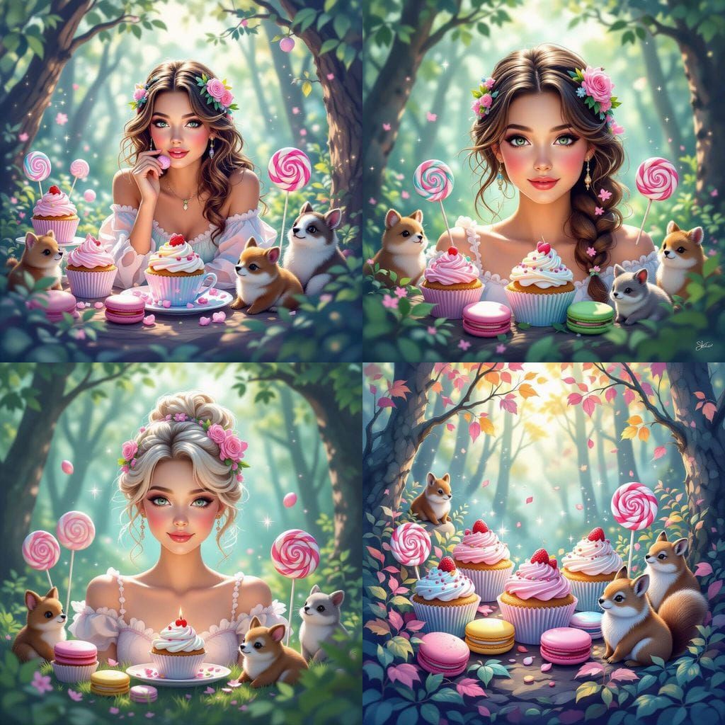 Whimsical Candy Treasures in a Pastel Enchanted Forest