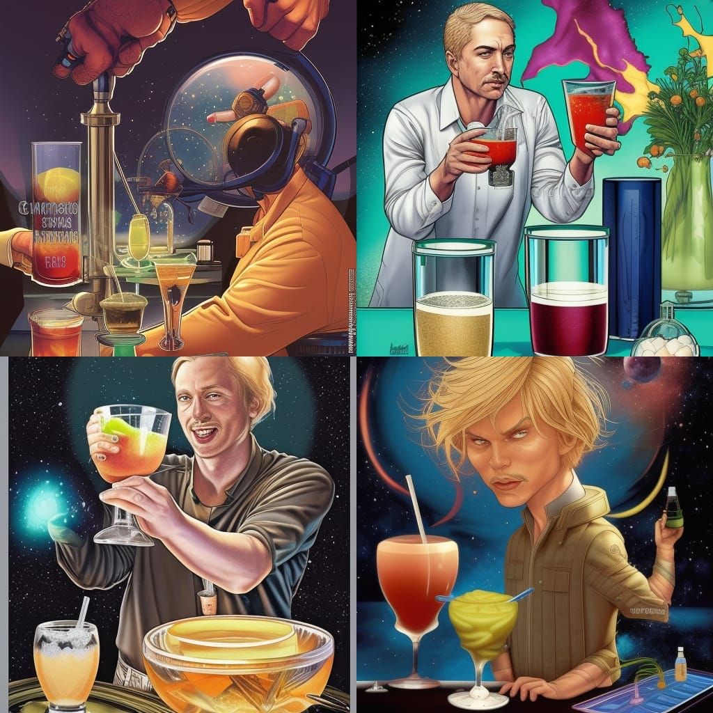 Blond Man Blending Drinks in Comic Book Art