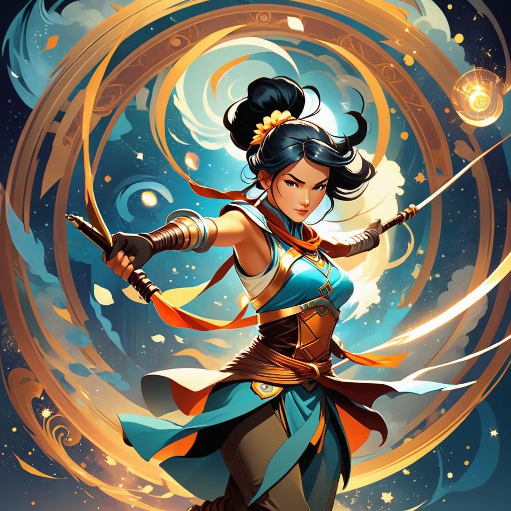 Epic Air Bender Adventure in Art Nouveau Style
