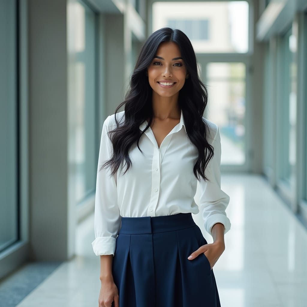 Native American Woman in Modern Office, Photorealistic Style