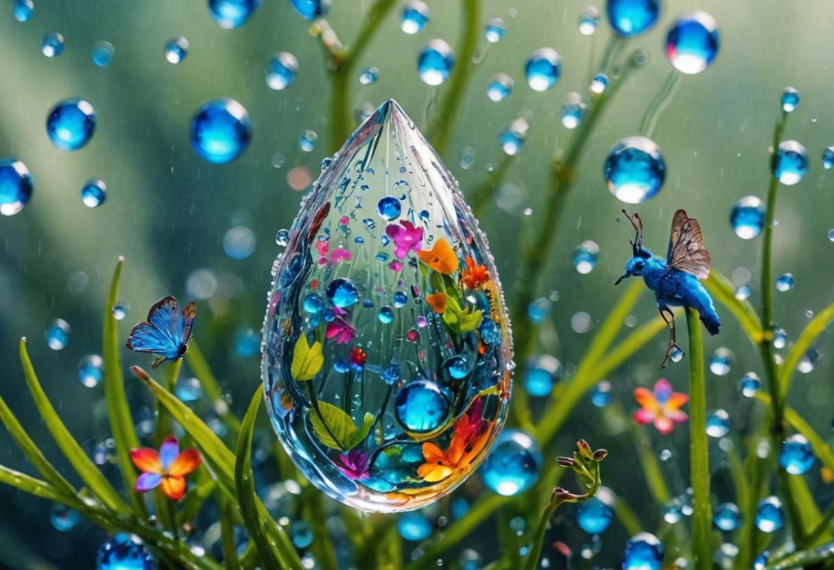 Macro Photograph of a Raindrop Microscopic World
