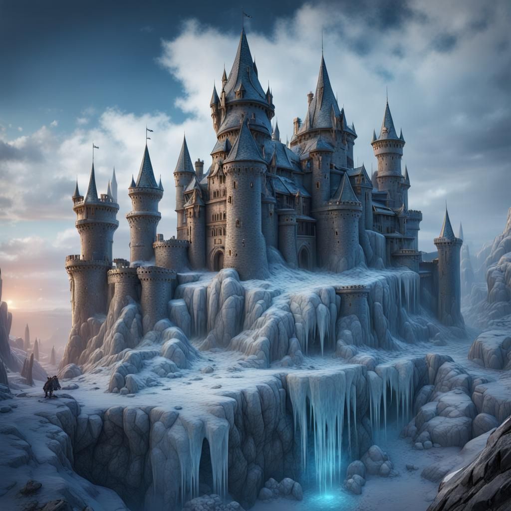Fantastical Ice Castle in Detailed Matte Painting Style