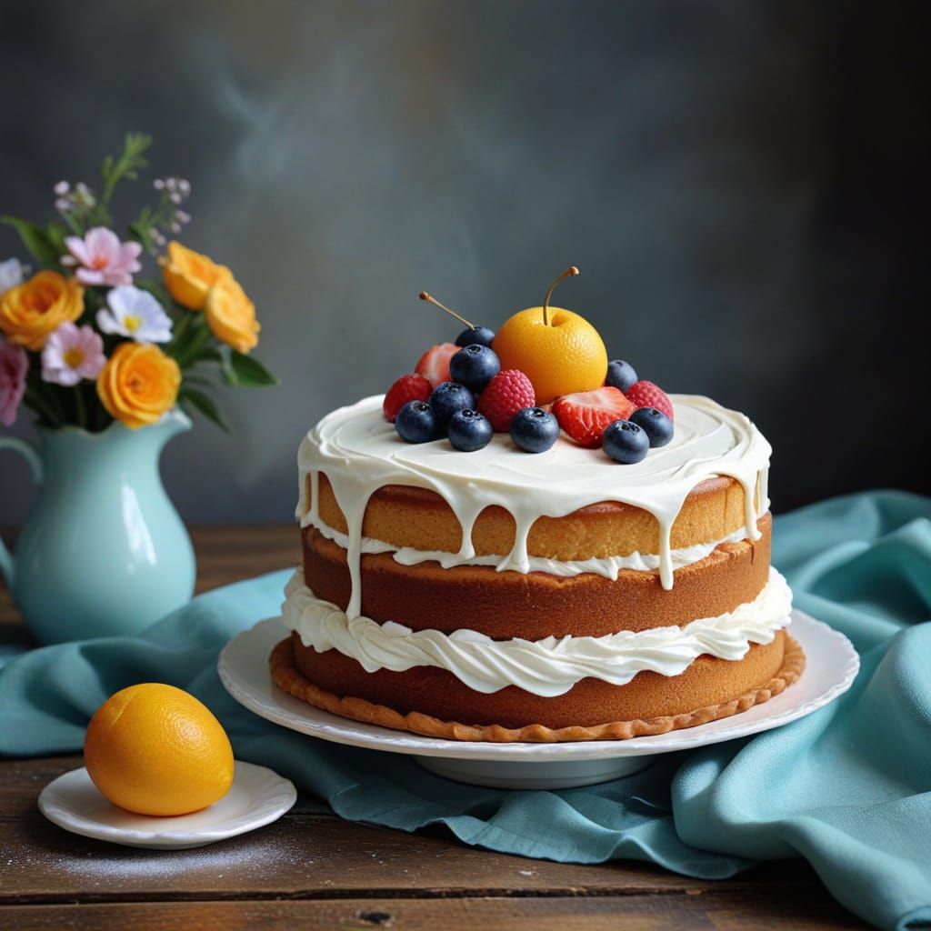 Sweet Still Life: Cake and Flower Vase in Silk Hat
