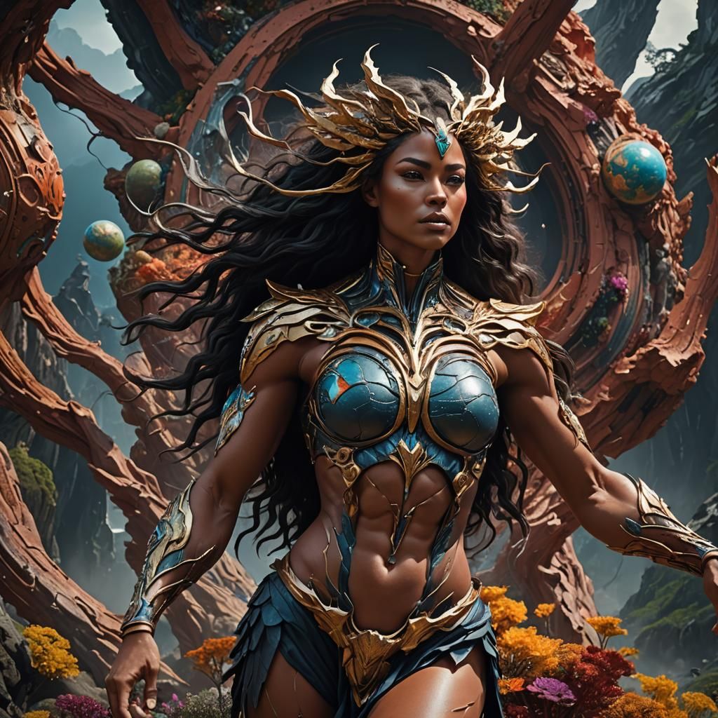 Goddess Gaia: Interconnected Life in Surreal Style