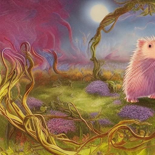 Surreal Pink Hedgehog in Expressionist Oil Painting