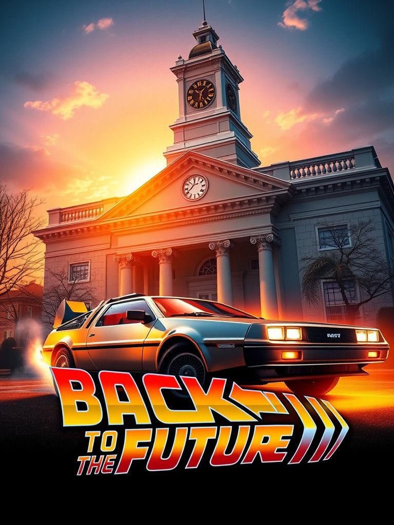 DeLorean Time Machine Parked in Town Square
