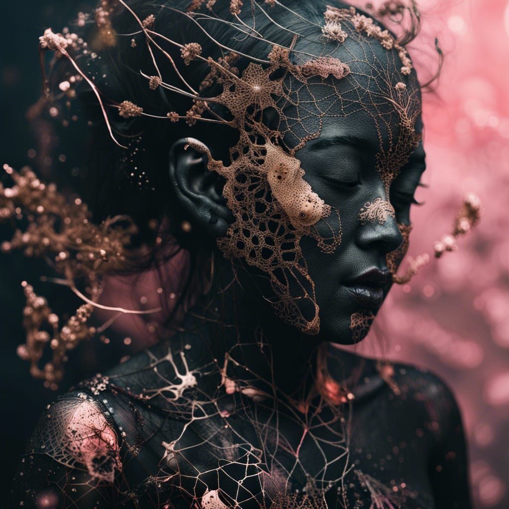 Ghostly Portrait with Gold Filigree and Stardust