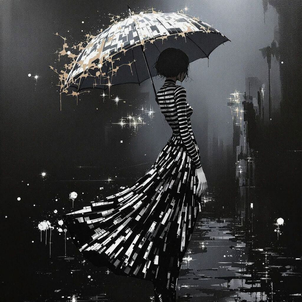 Flux pro ultra 

Woman in a diagonally striped black and whi...