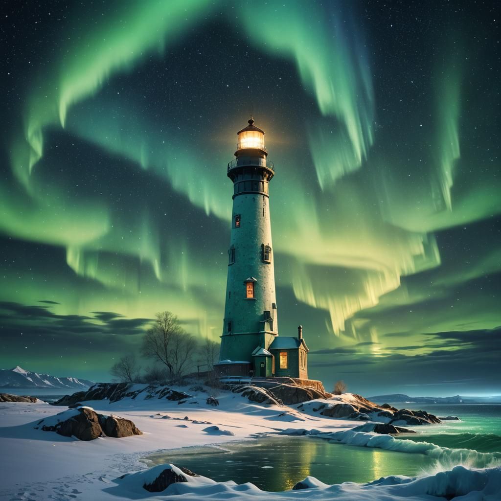 Aurora Borealis Lighthouse: Fantasy Digital Painting