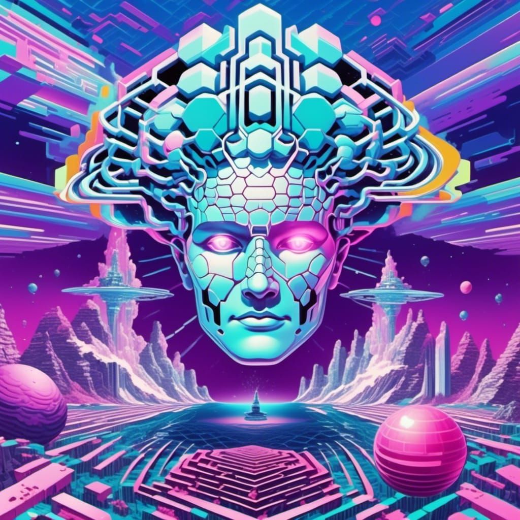 Vaporwave Quantum Hivemind: Abstract Digital Art