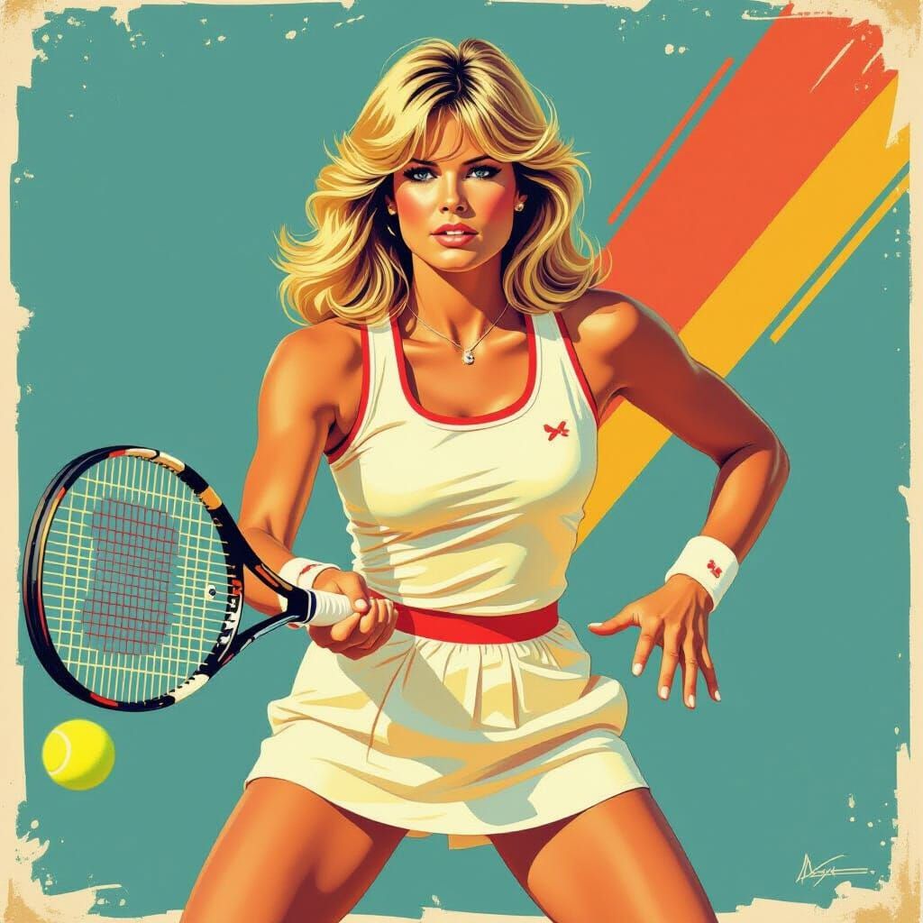 Farrah Fawcett Tennis Poster in 70s Style