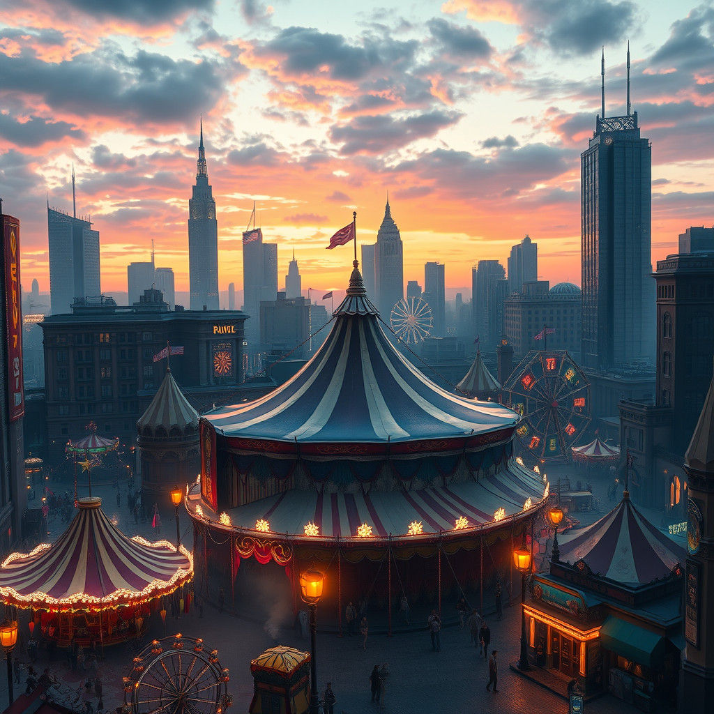 Mystical Circus in Metropolis: Fantasy Concept Art