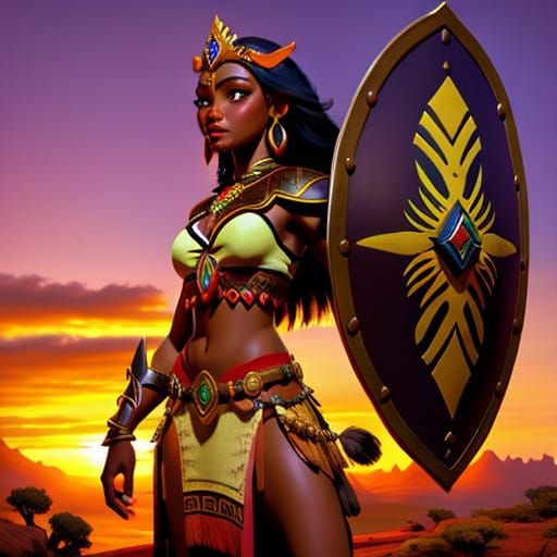 Basoga Warrior Princess in African Landscape