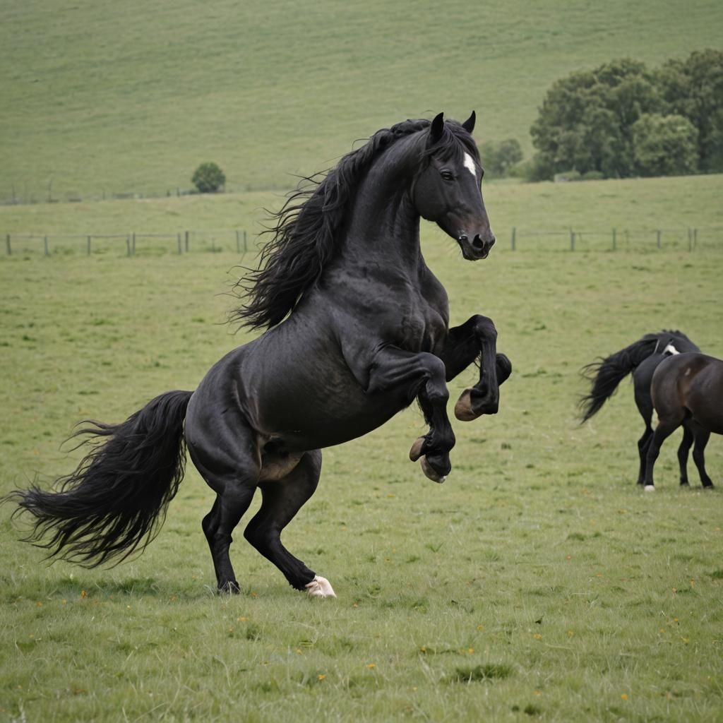 Rearing Friesian horse