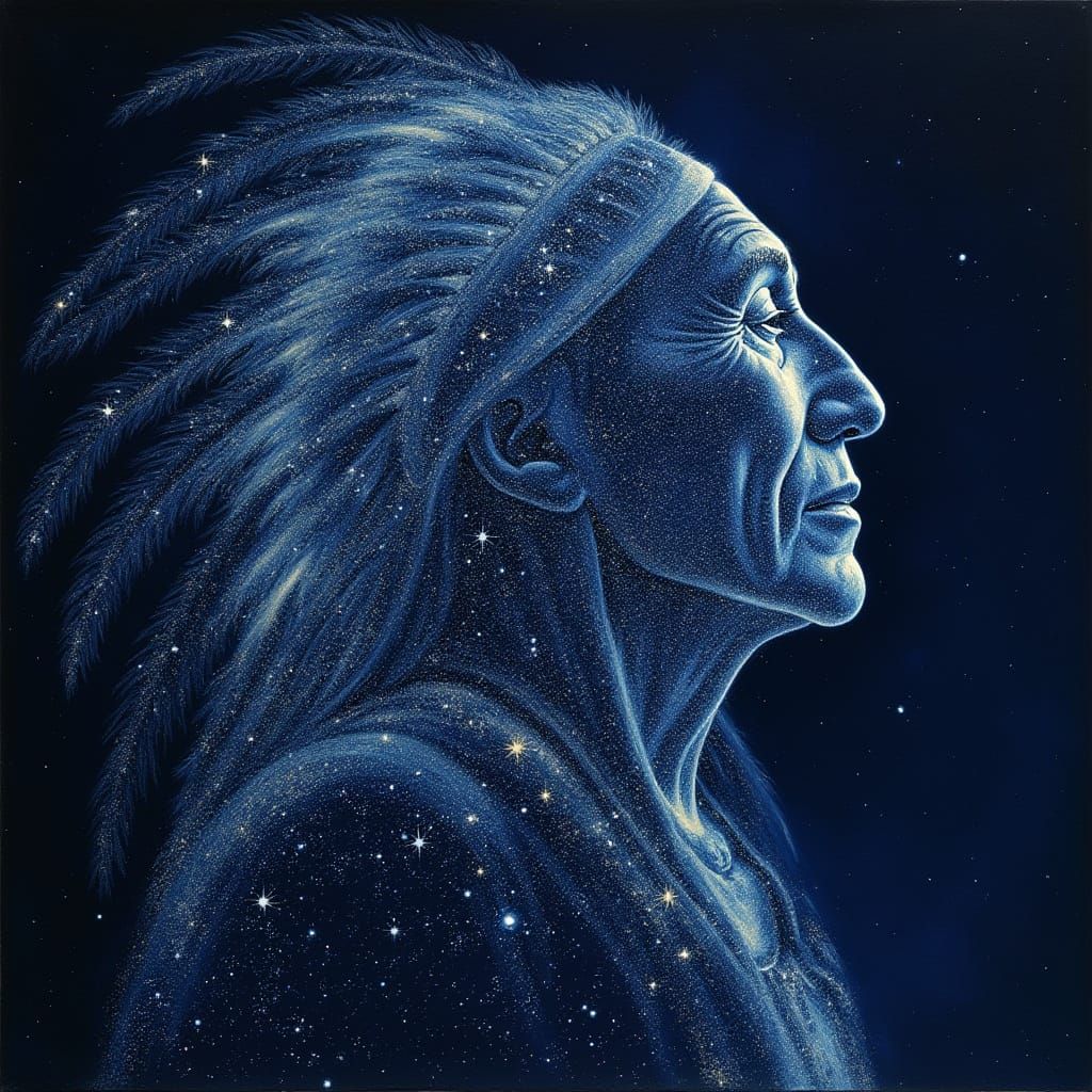 Native American Chief Star Constellation in Deep Indigo Nigh...