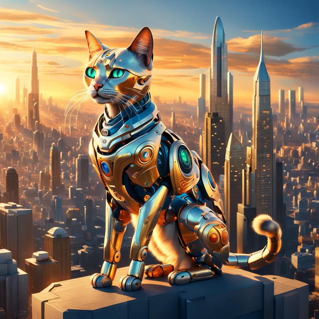 Gilded Goddess Reigns Over Robot Metropolis