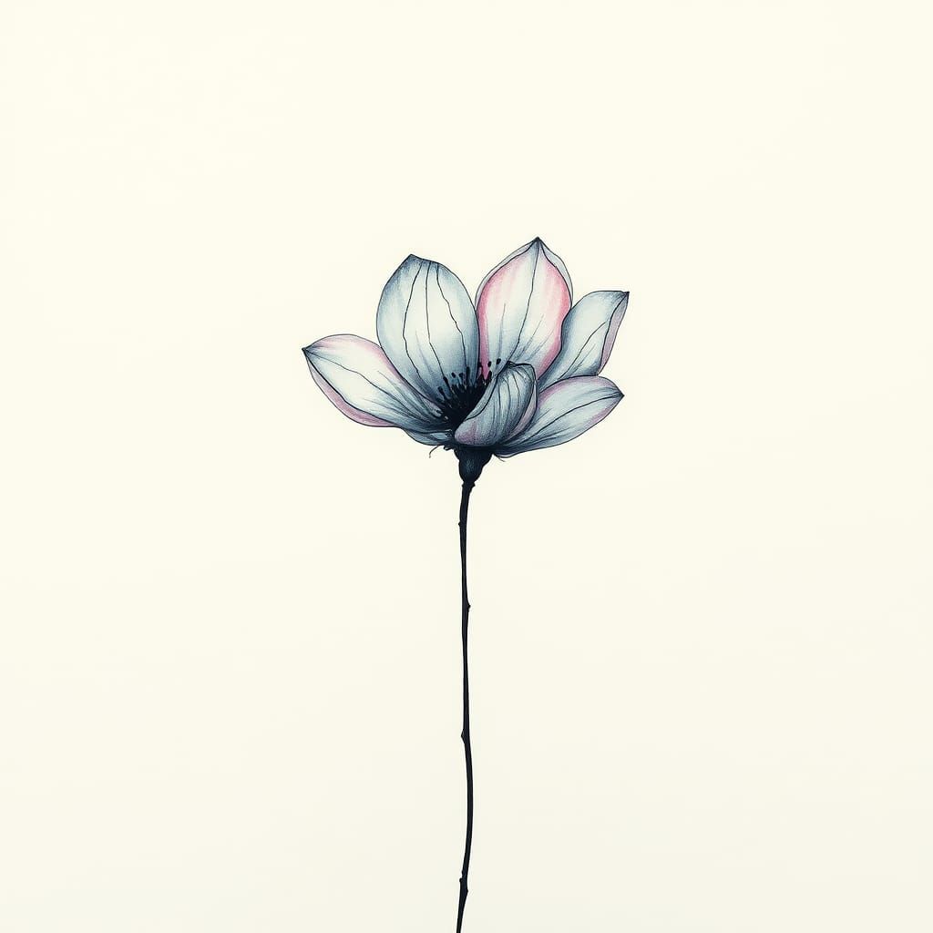 Intricate Ink Flower in Rich Matte Painting Style