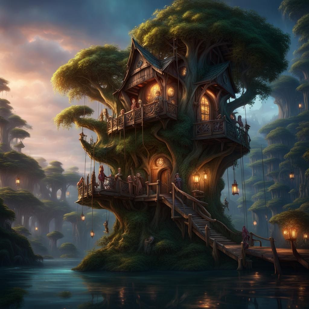 Mystical Elves in Treehouses: Fantasy Concept Art