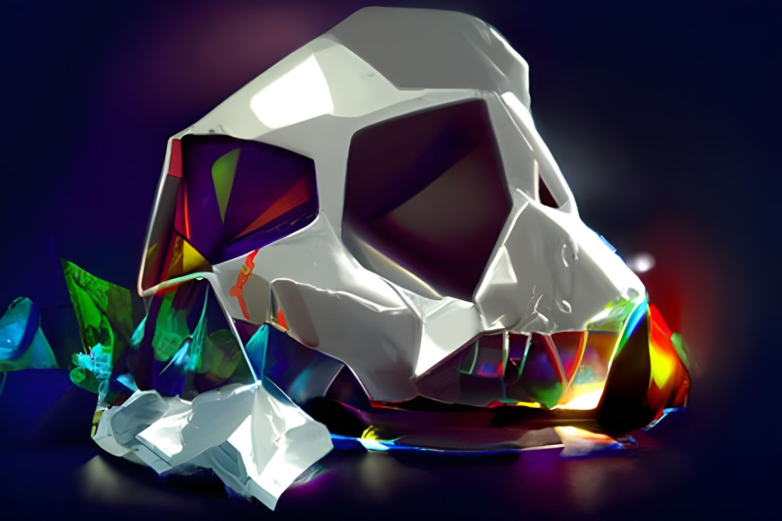Psychedelic Diamond Skull in Neon Synthwave Style