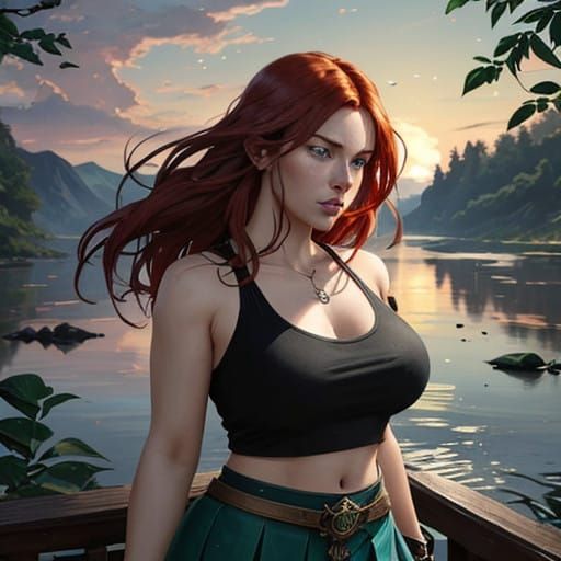 Goddess of Sunset in Vibrant Landscape