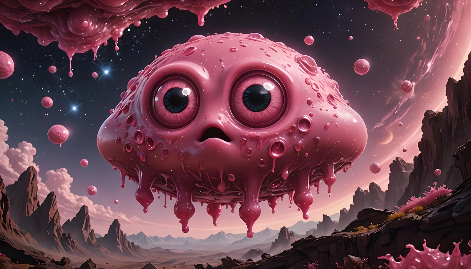 Levitating Pink Space Blob: Digital Matte Painting