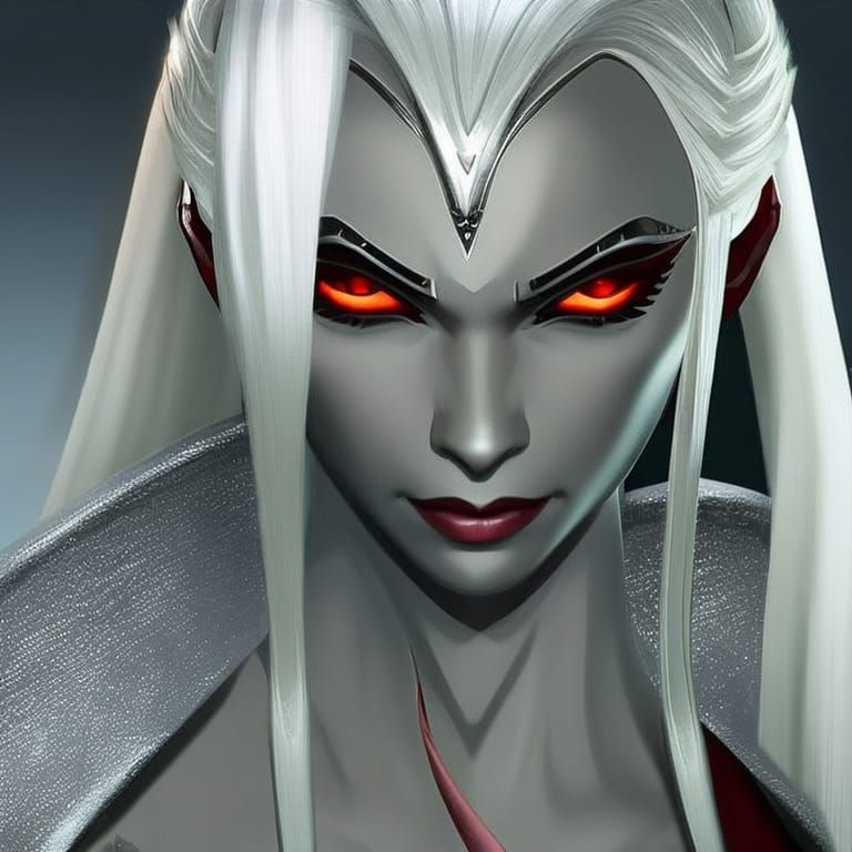 Beautiful Drow Elf Woman with Red Eyes