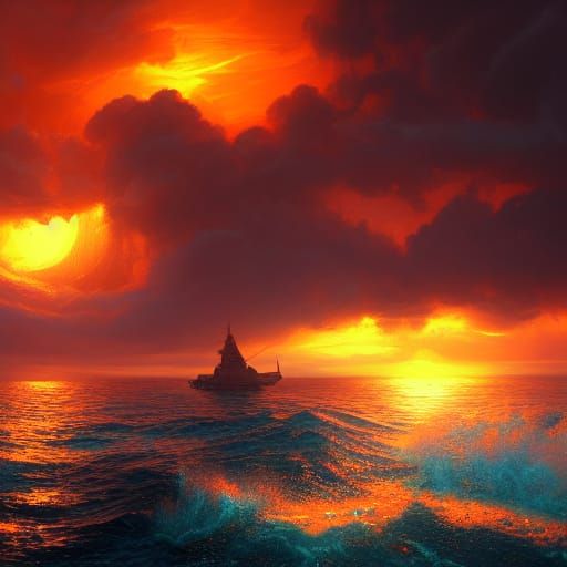 Orange Door in Sea During Sunset Storm